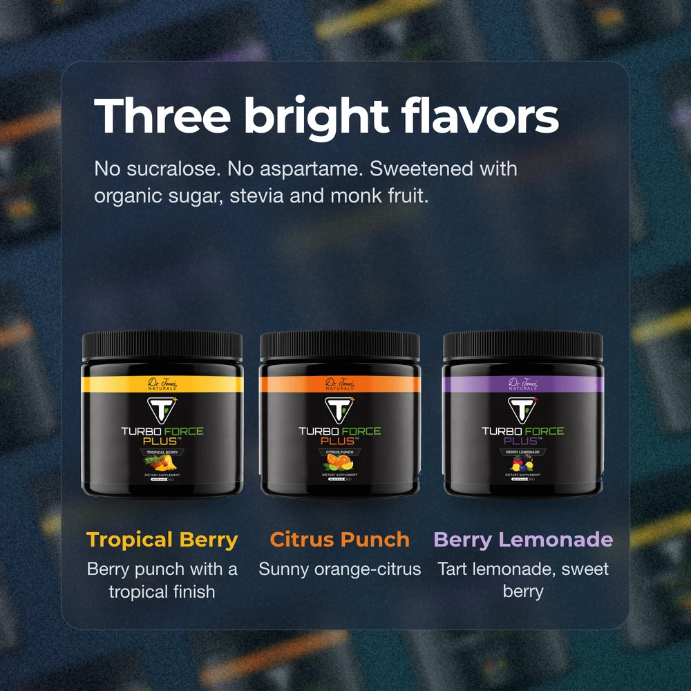 Three bright flavors, Tropical Berry, Citrus Punch and Berry Lemonade. No sucralose. No aspartame. Sweetened with organic sugar, stevia and monk fruit