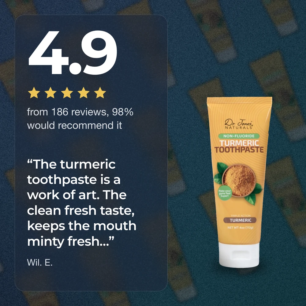 Rated 4.9 from 186 reviews, 98% would recommend it. Wil. E.: The turmeric toothpaste is a work of art. The clean fresh taste, keeps the mouth minty fresh